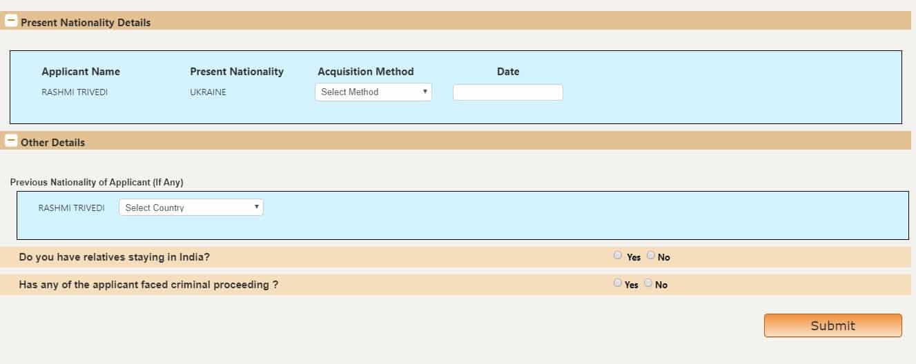 Procedures to complete Section B of OCI online application